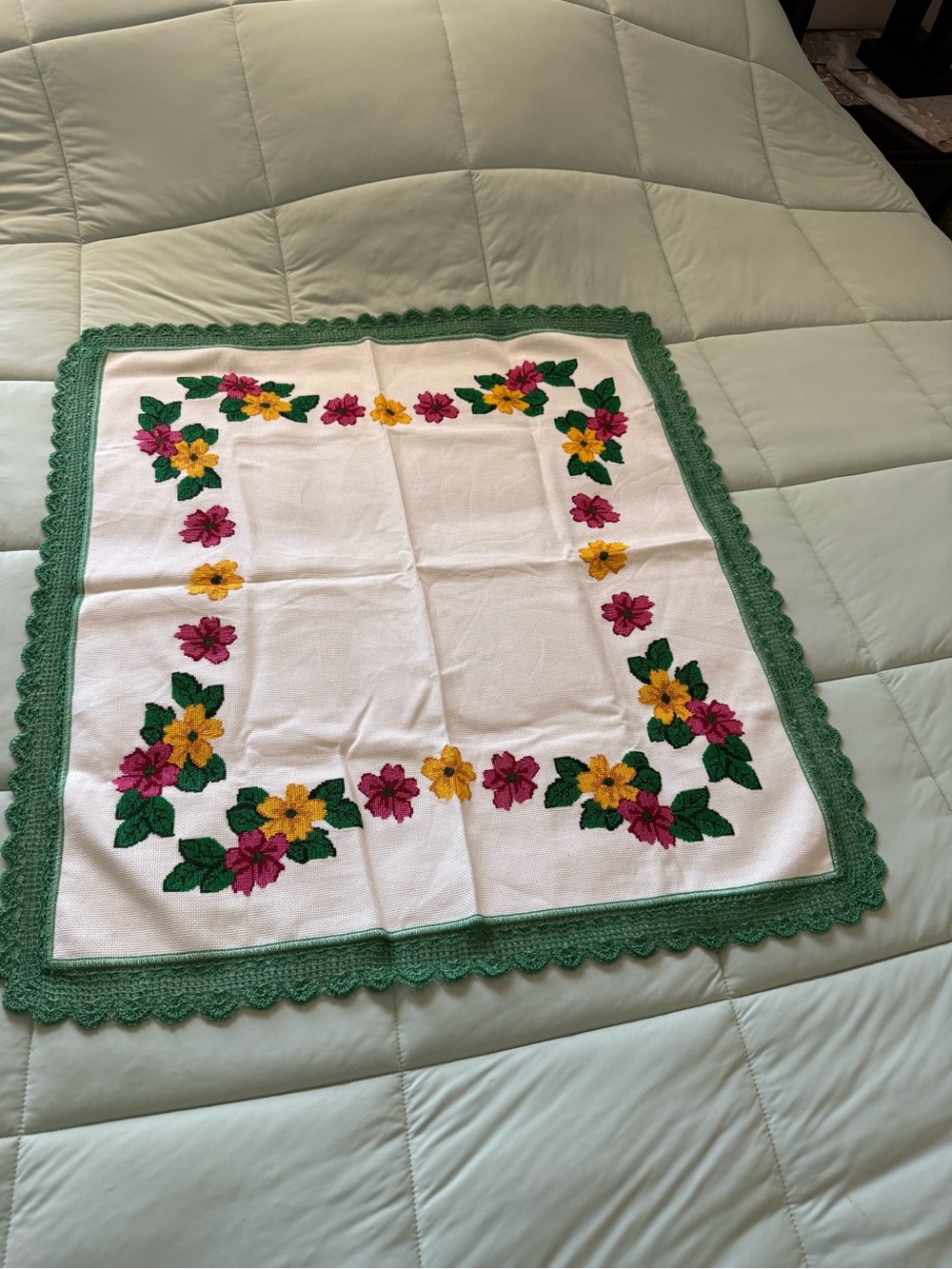 Handmade Servilletas bordadas a mano- intricate floral cross-stitch embroidery